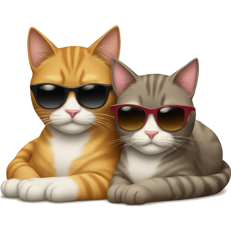 two cats wearing sunglasses relaxing emoji