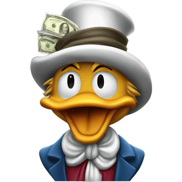 Scrooge McDuck counting money photorealistic serious emoji