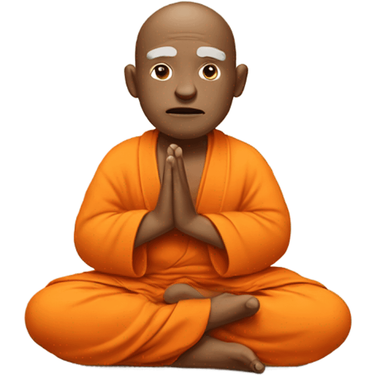 an old yogi with a peaceful and meditative expression. The character should be wearing an orange robe, symbolizing traditional yogic attire. The yogi can be sitting in a lotus position emoji