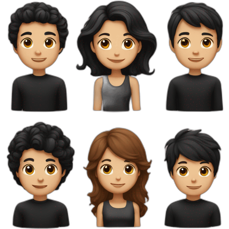 couple, a little Men with Long black hair, a girl with short brown hair ; and black spitz emoji