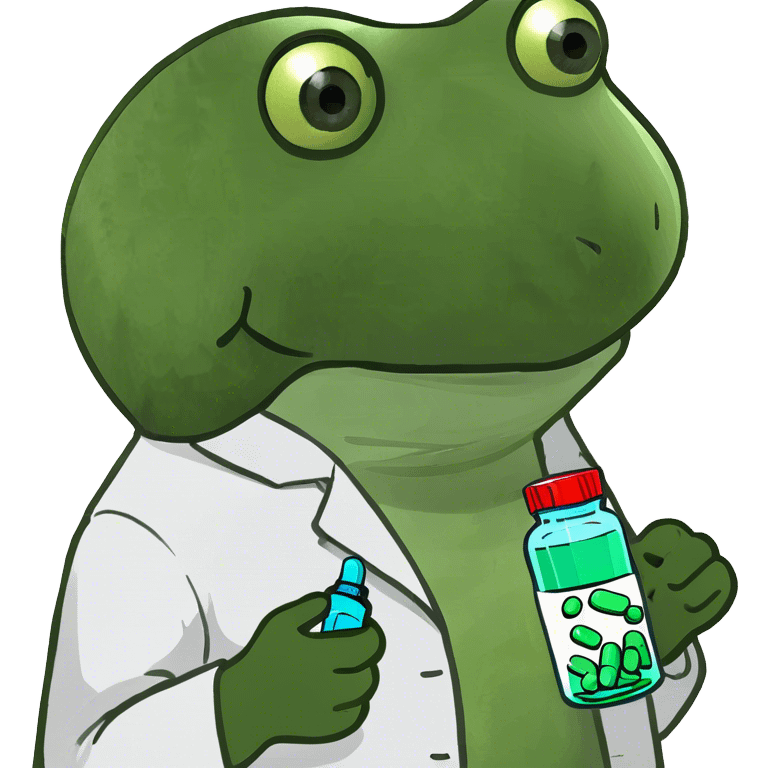 doctor holding a bottle of green and white pills emoji