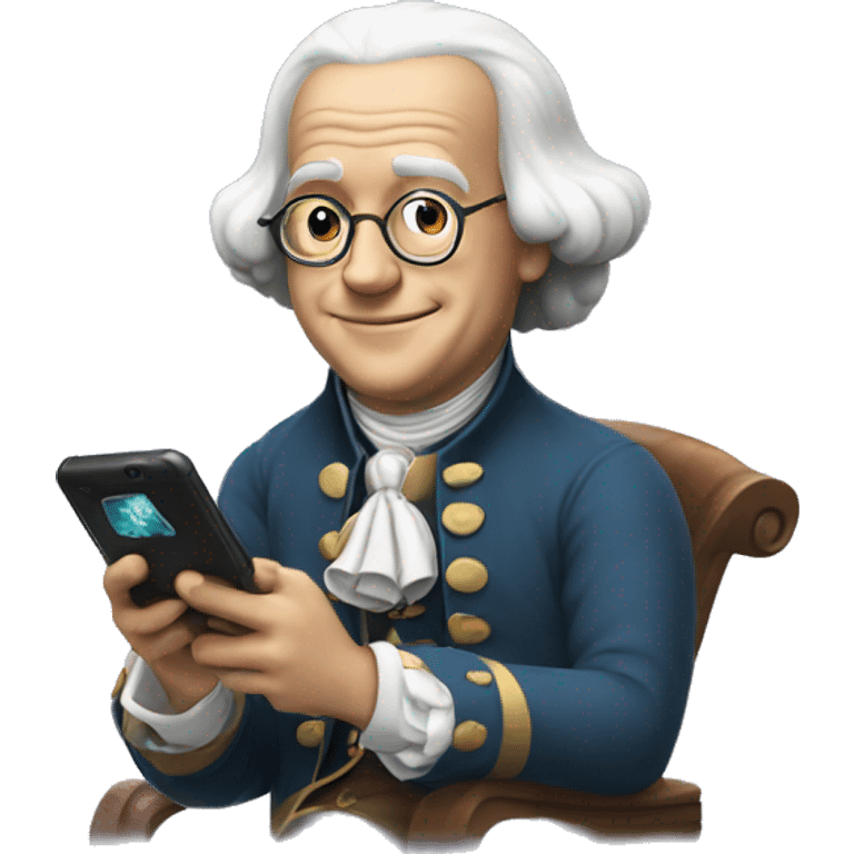 benjamin franklin playing mobile games with joy emoji