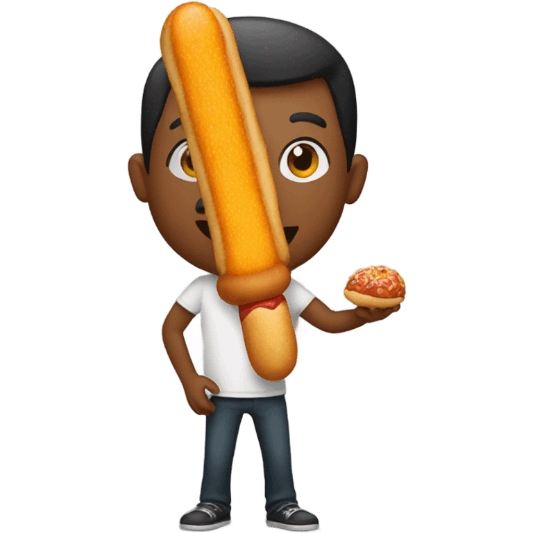 Someone eating a Corndog with two meatballs at the bottom of the corndog  emoji