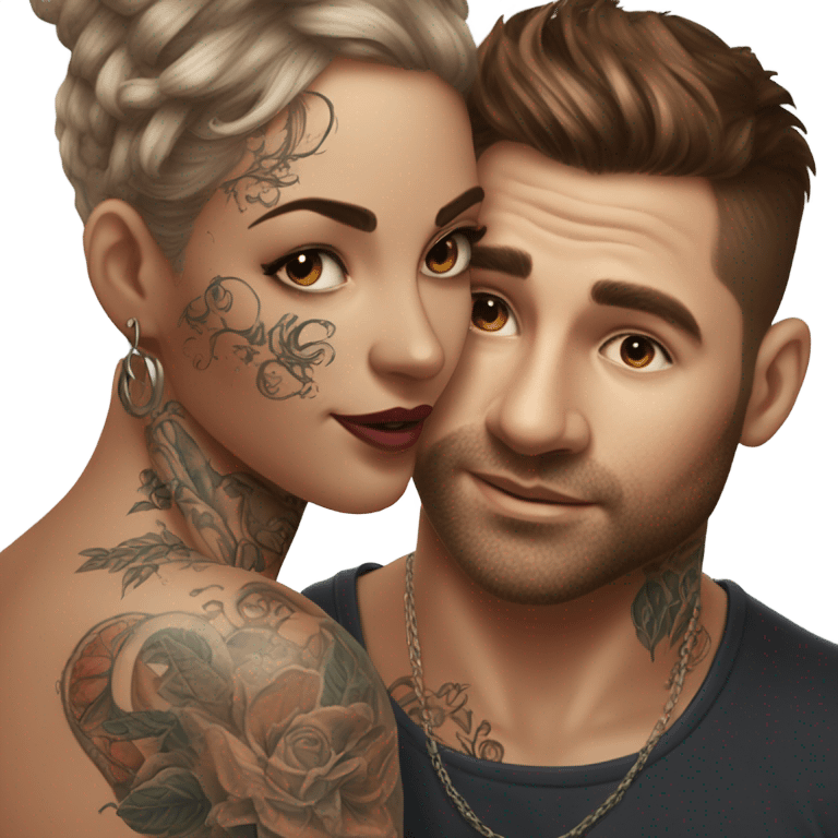 Hyper Realistic beautiful woman touching a very handsome tattooed man emoji