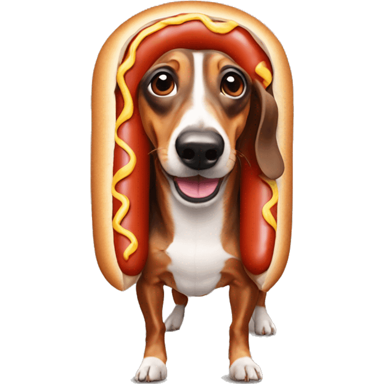 Sausage Dog in Hot Dog costume emoji