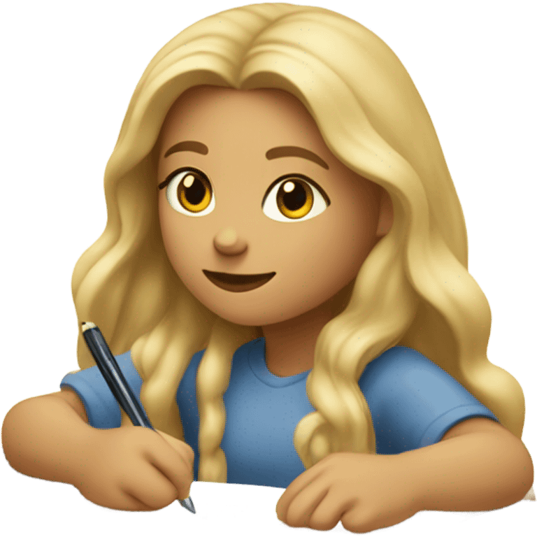 Long blonde girl writing a postcard emoji