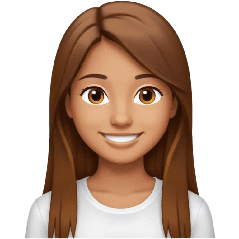 Chica sonriendo con camisa blanca, color de cabello café largo liso, color de piel trigueña  emoji