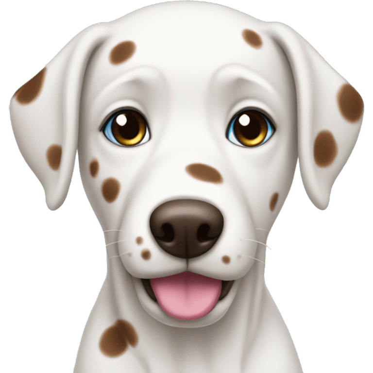 a white dog with brown spots with blue eyes and pink nose  emoji