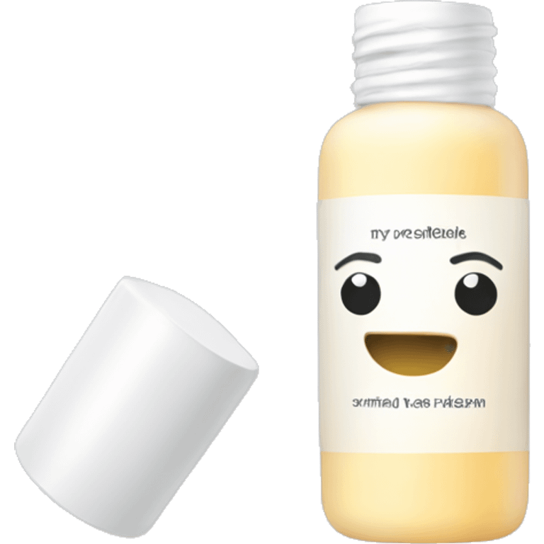 tiny facial exfoliant bottle with label emoji