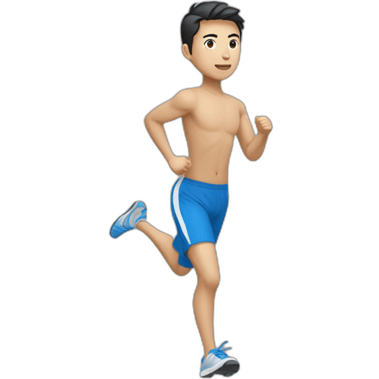 male asian runner with blue short， full body emoji