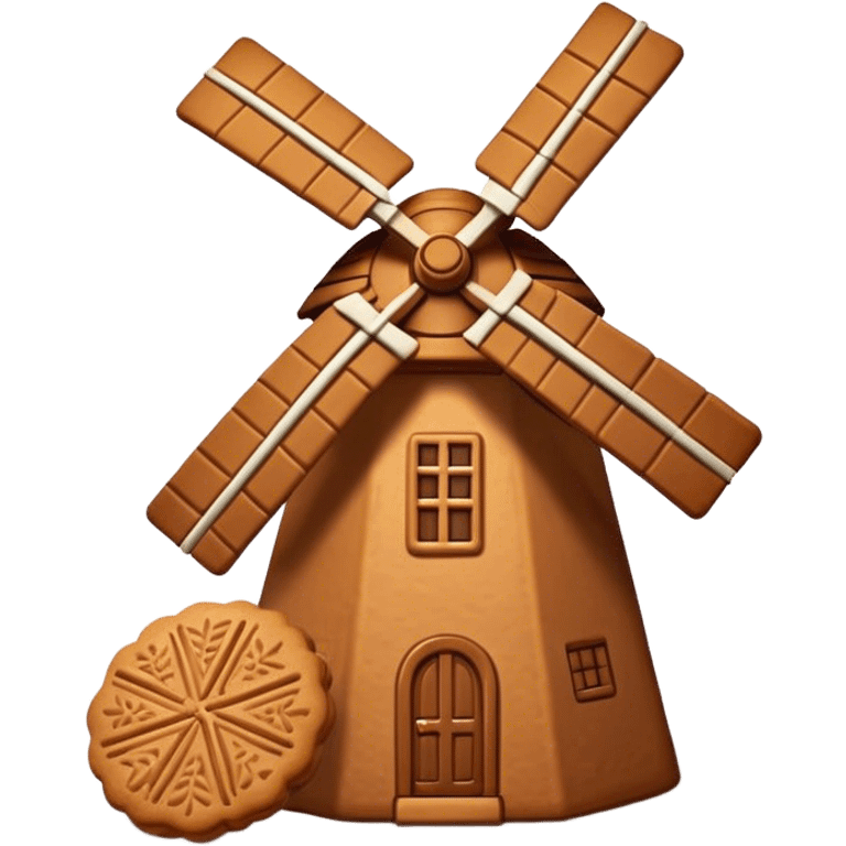 Speculaas Cinematic Realistic Speculaas Biscuit Emoji, depicted as a spiced speculaas cookie crafted in the shape of a windmill and warm, inviting lighting. emoji