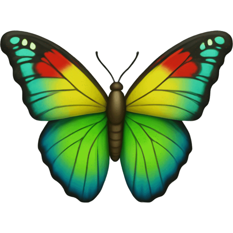 Green and blue and red and yellow butterfly emoji