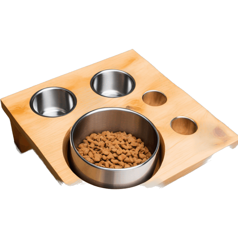 Elevated pine wood dog feeder with 2 stainless steel bowls emoji