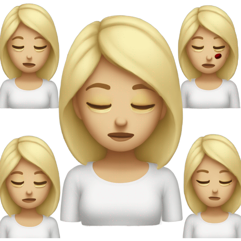 Blonde girl with headache hands on head frown  emoji