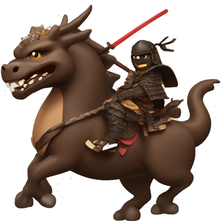 Samurai covered in chocolate riding a dragon emoji