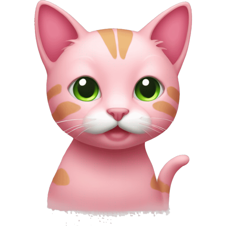 Cute pink cat with green leaves holding emoji