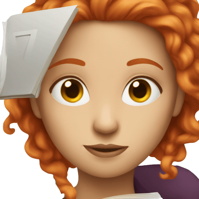 White woman with red hair read book emoji