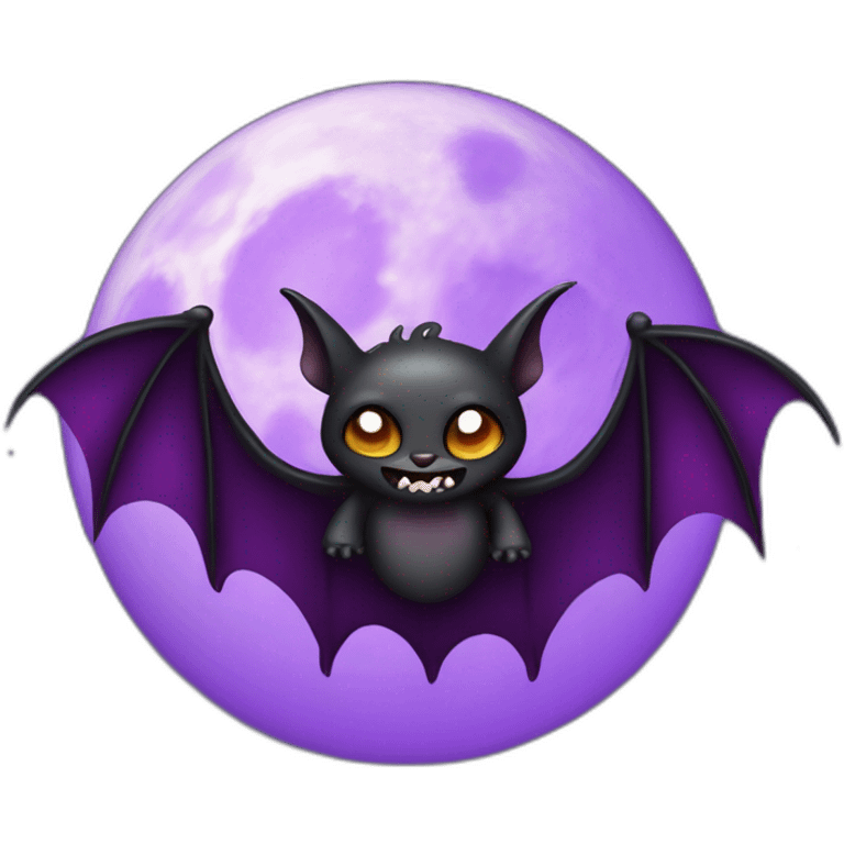 mad face black vampire bat purple wings flying in front of large dripping crescent moon emoji