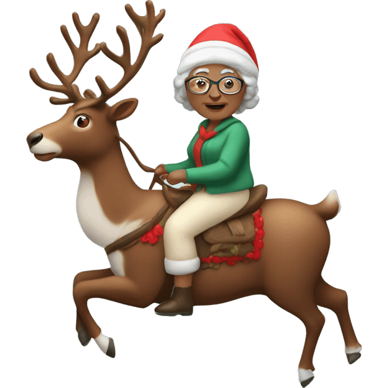 Grandma clause riding a reindeer  emoji