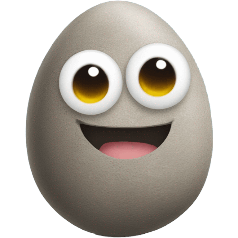 A pet rock shaped like an egg with googly eyes and a smile emoji