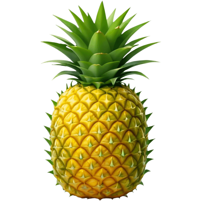 Cinematic Realistic Pineapple Emoji, Tropical and vibrant, with a golden-yellow textured skin and a crown of spiky green leaves on top. The body of the fruit is sharply geometric, its surface rich with natural patterns. Soft glowing outline, capturing the essence of exotic sweetness and tropical flair in a fresh pineapple! emoji