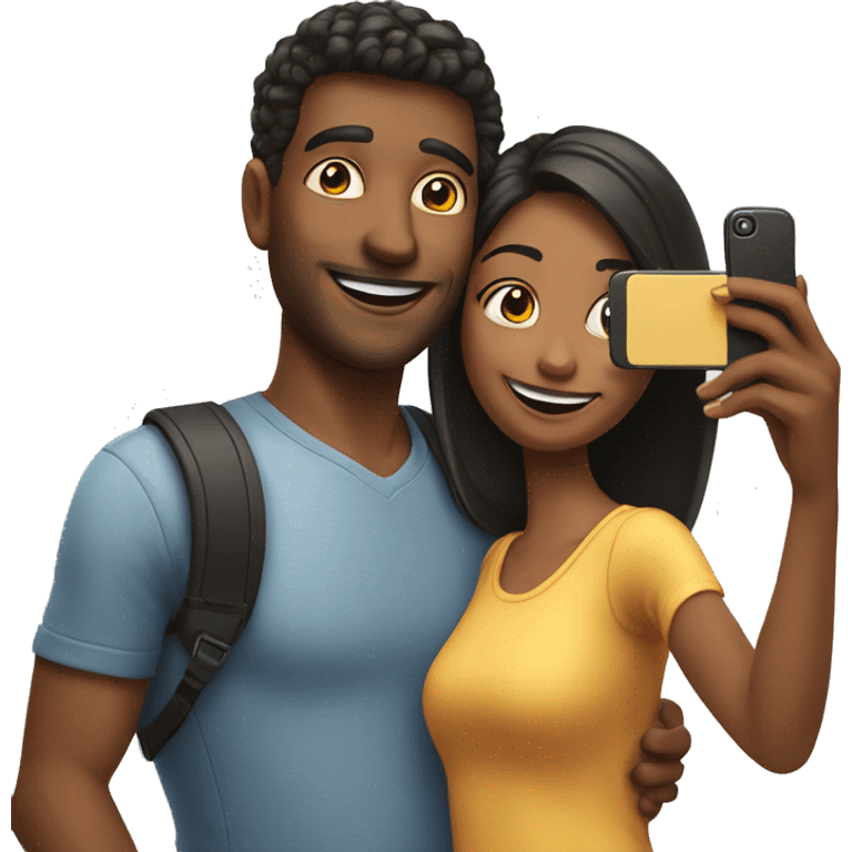 smiling couple taking selfie emoji