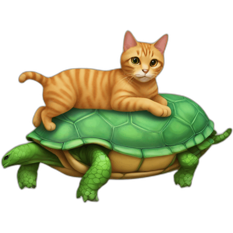 Cat on turtle on dog emoji