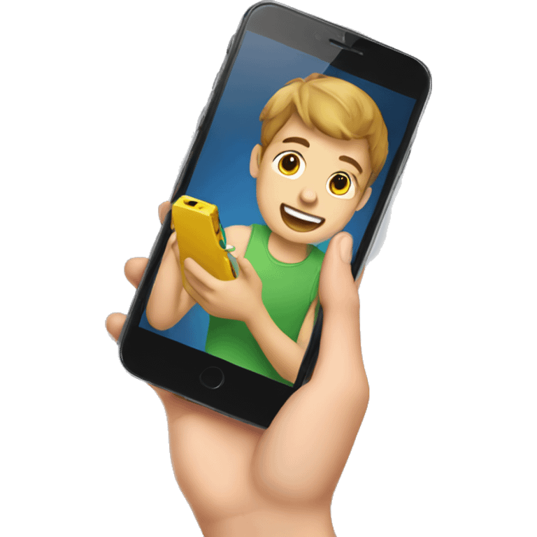 A Boy playing in phone emoji