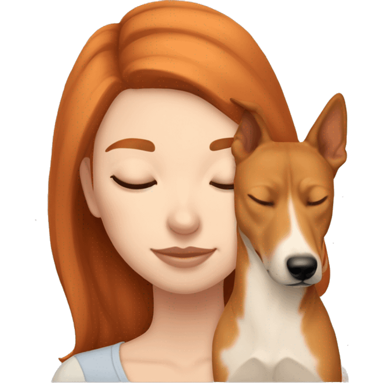 White girl auburn hair sleeping with Carolina dog emoji