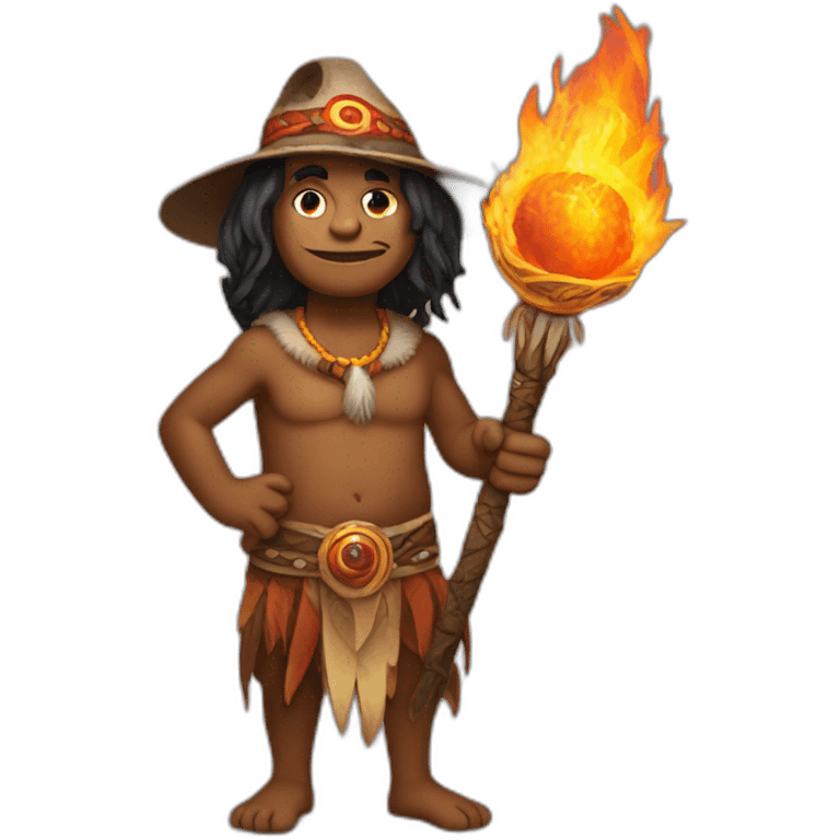 Aboriginal sorcerer with a fire staff in his hand emoji