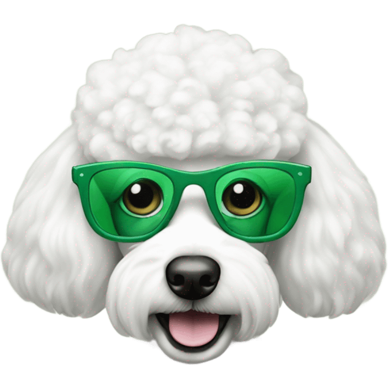 a white poodle with green glasses emoji