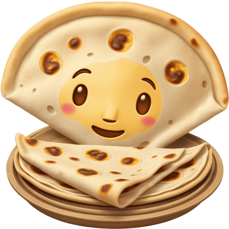 Cinematic Realistic Roti Dish Emoji, showcasing freshly made flatbread rendered with lifelike detail and warm natural lighting. emoji