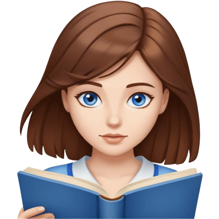 A beautiful girl with brown hair and blue eyes reads emoji