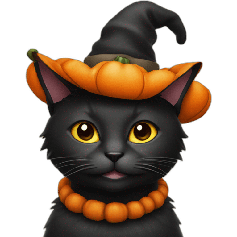 Single black cat with pumpkin hat emoji