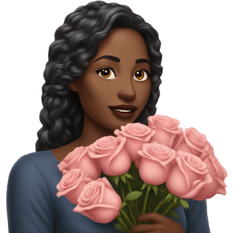 Hyper Realistic beautiful woman smells bouquet of roses emoji