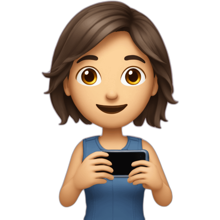 Brune aux cheveux courts qui se prend en selfie avec son téléphone emoji