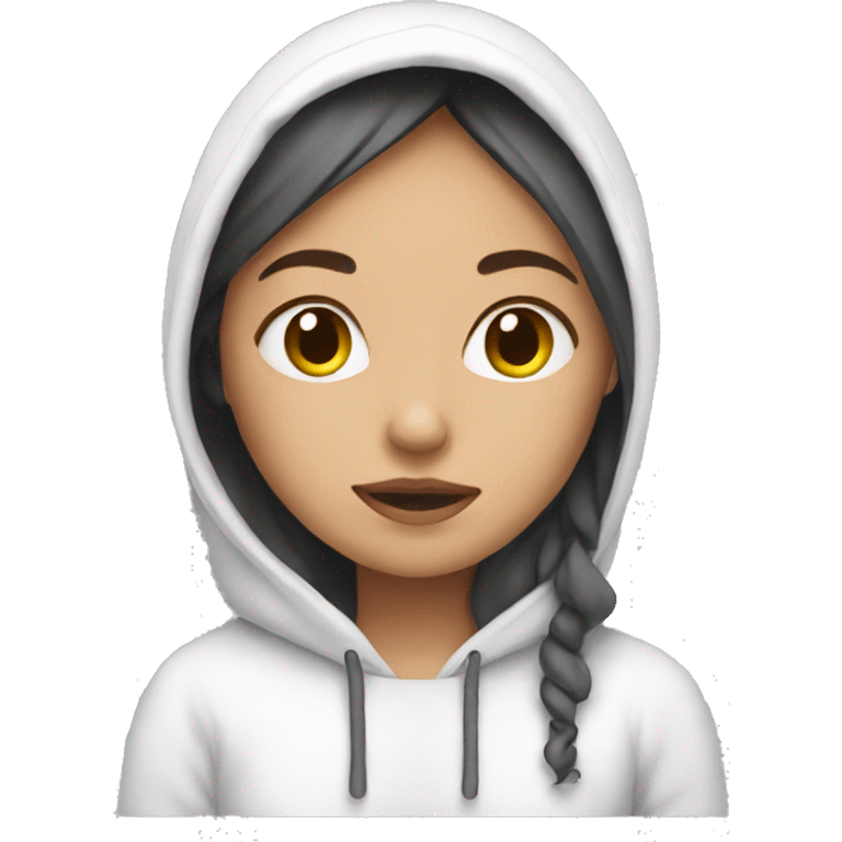 girl in a white hoodie drinking tea emoji