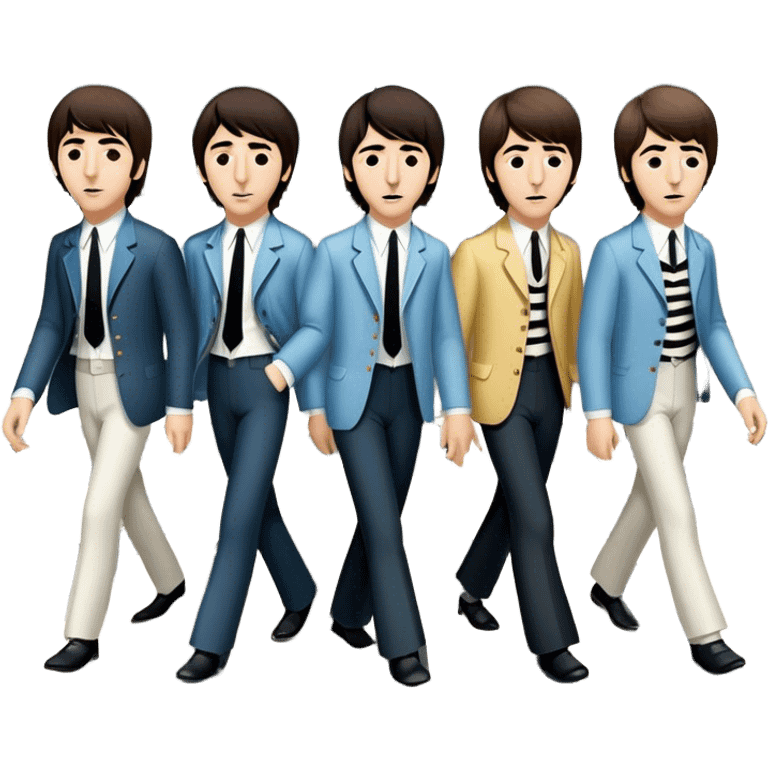 Cinematic Realistic The Beatles Abbey Road Scene Emoji, depicting the legendary band of four crossing the iconic zebra-striped street in their classic outfits, exuding effortless charisma and musical legacy. The scene is bathed in warm, nostalgic lighting with rich textures that capture the essence of 1960s rock history. emoji