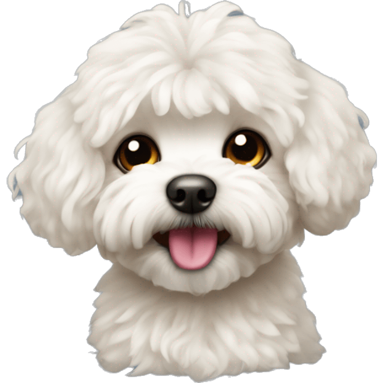 Maltipoo with a snaggle tooth emoji