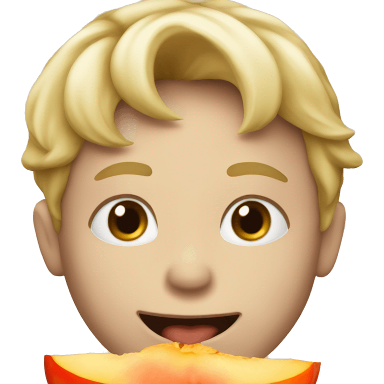 Blond boy eating a peach emoji