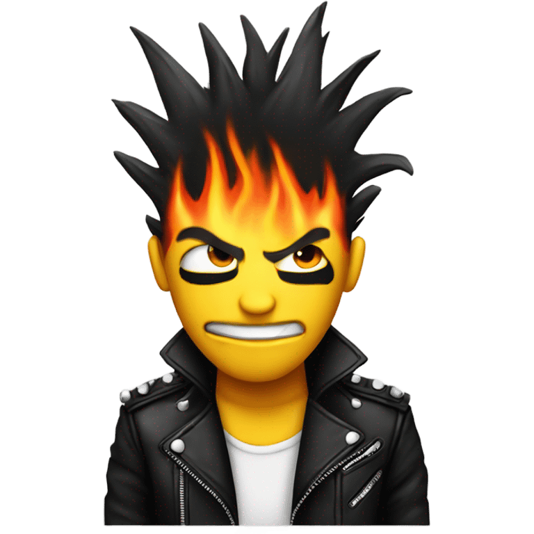 punk emoji, hardcore rock face emoji with hands, leather jacket, fire around face emoji