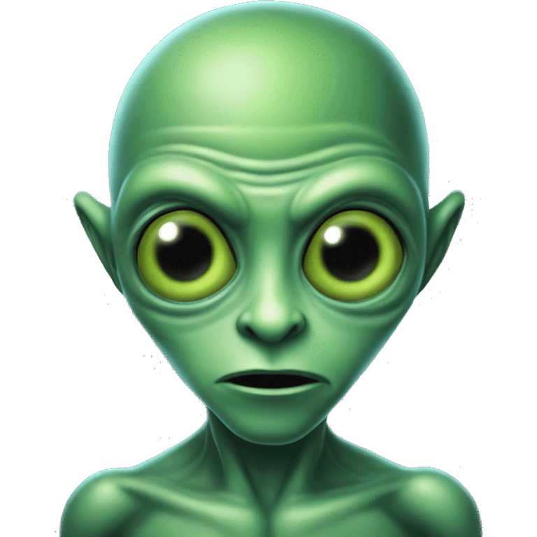 green alien named oober schlort, big head small body, giant black eyes  emoji