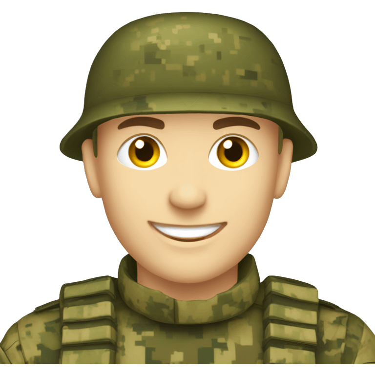 happy Ukrainian soldier, in camouflage pixel uniform  emoji