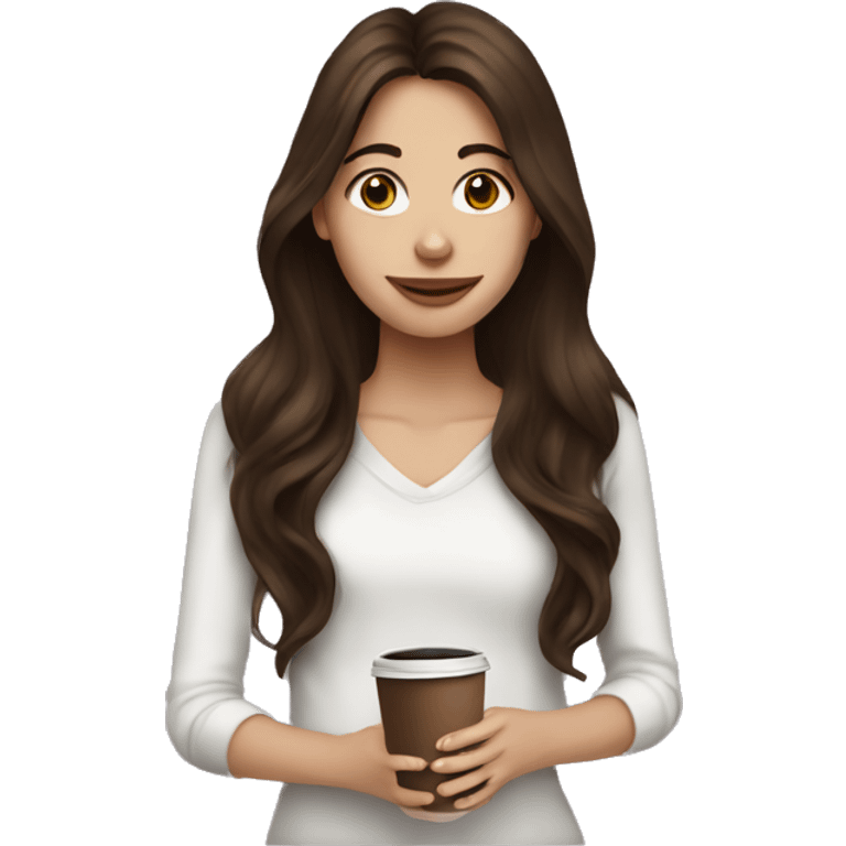 Brunette long haired girl with coffee emoji