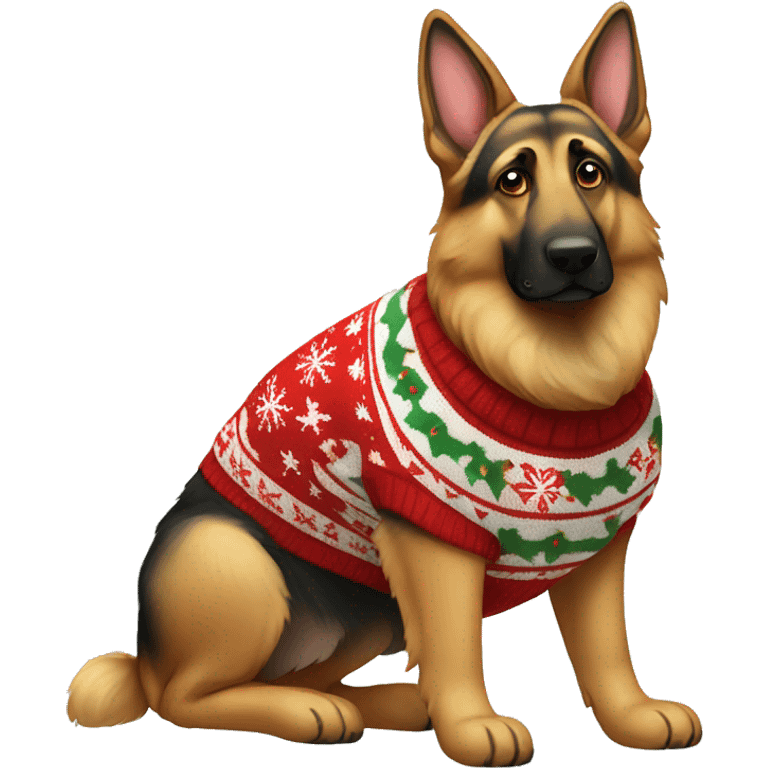 full body german shepherd wearing a christmas sweater  emoji