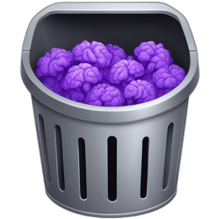 a silver trash bin full of purple brains emoji