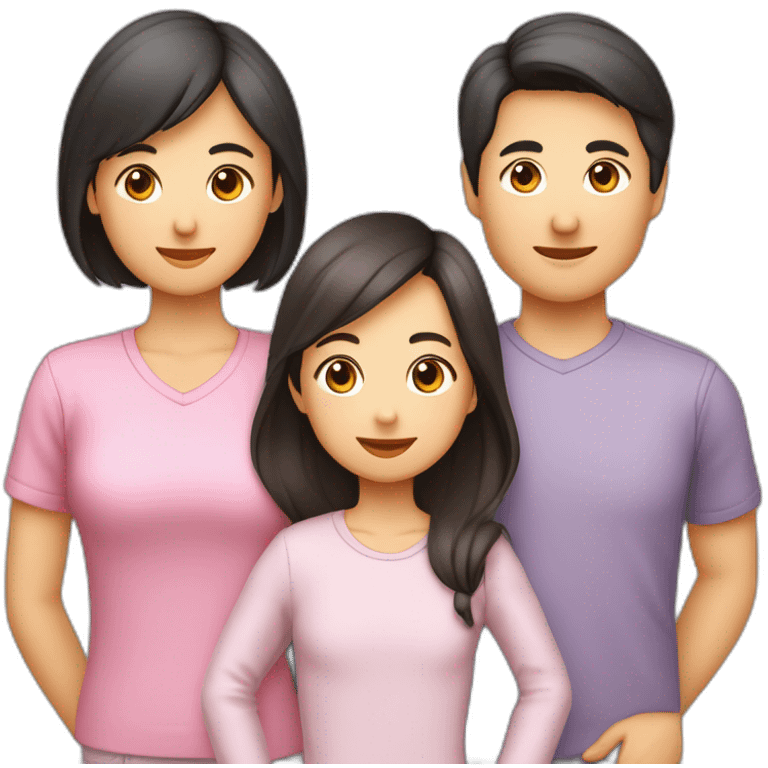 Famille 4 personne 1 fils aîné fille cadette au cheveux long 1 père asiatique 1 mère emoji