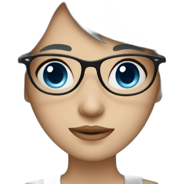 girl with blue eyes ,black hair fringe white skin and a little cheek and glasses emoji