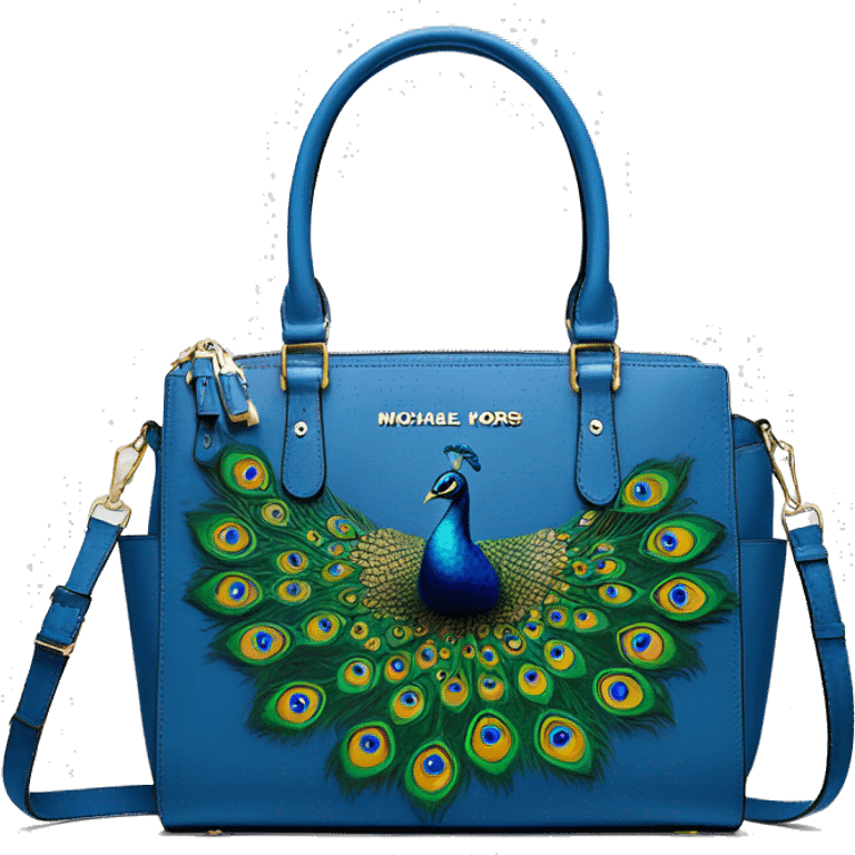 Realistic isolated peacock blue Michael Kors satchel purse with a Peacock on it. emoji