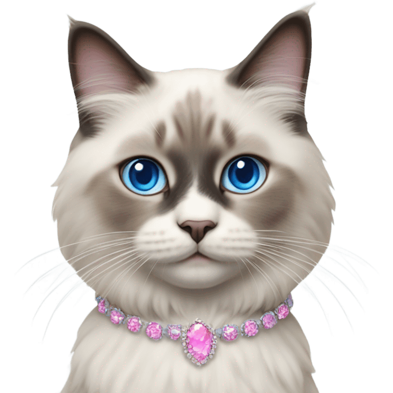 Realistic ragdoll cat with blue eyes wearing pink diadem emoji